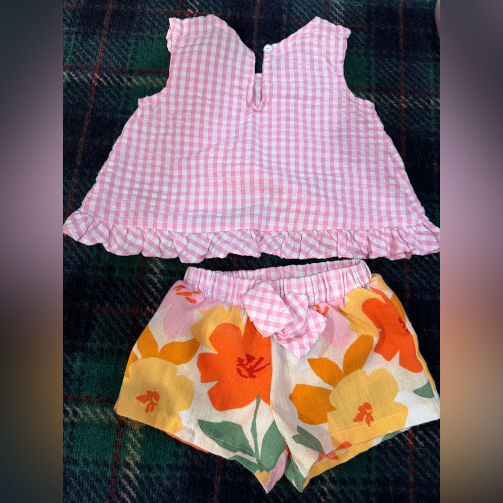 Bonnie Jean Pink Gingham and Floral Shorts Set